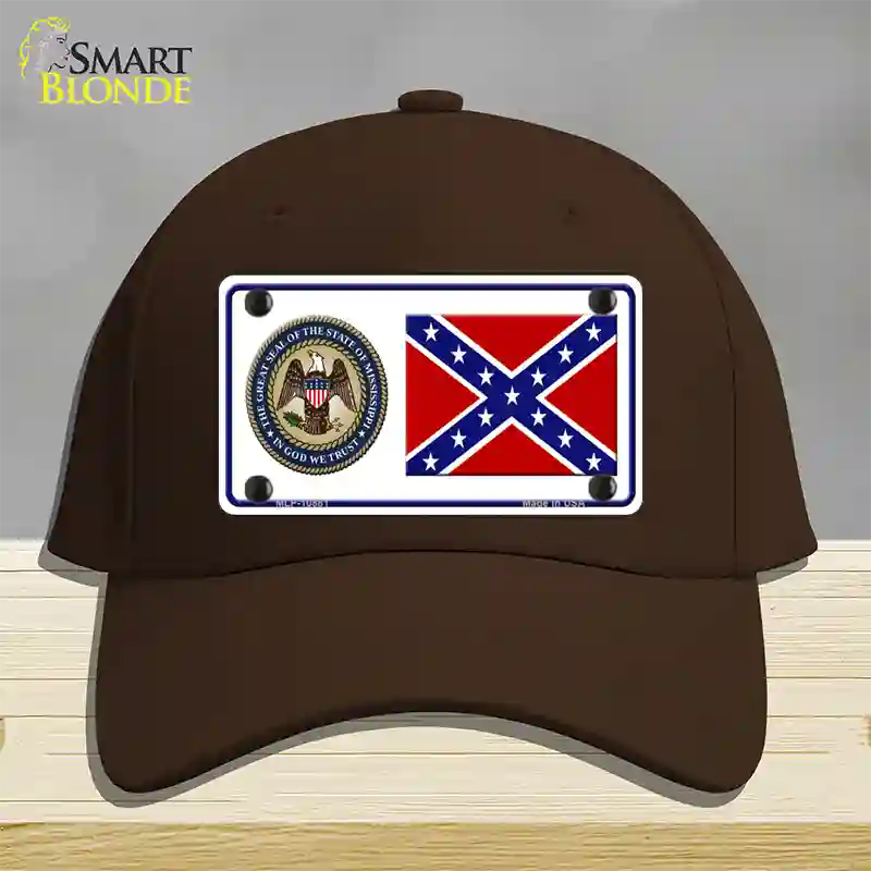 Confederate Flag Mississippi Seal Novelty License Plate Hat Cotton / Dark Brown