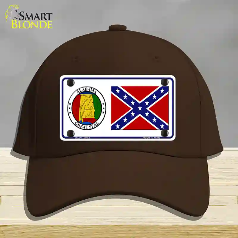 Confederate Flag Alabama Seal Novelty License Plate Hat Cotton / Dark Brown