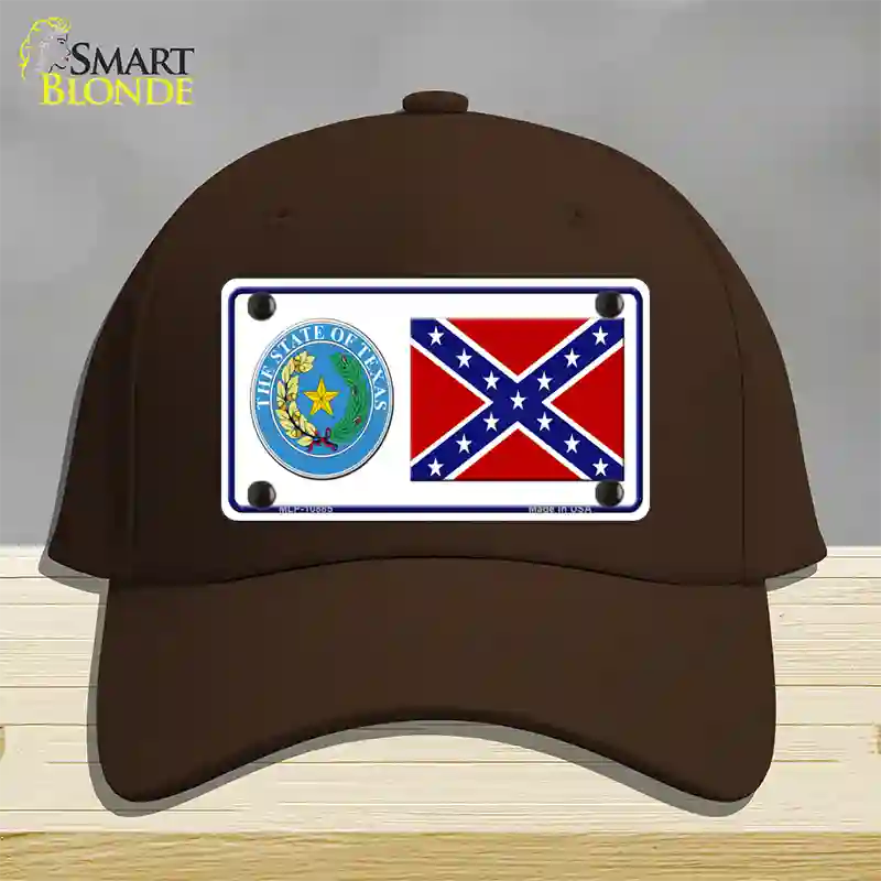 Confederate Flag Texas Seal Novelty License Plate Hat Cotton / Dark Brown