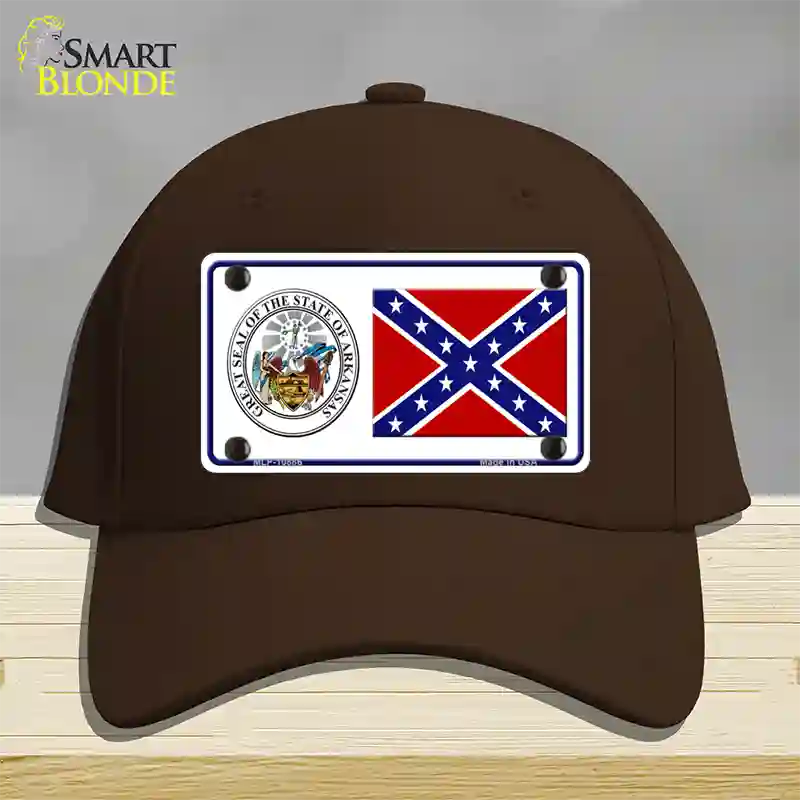 Confederate Flag Arkansas Seal Novelty License Plate Hat Cotton / Dark Brown