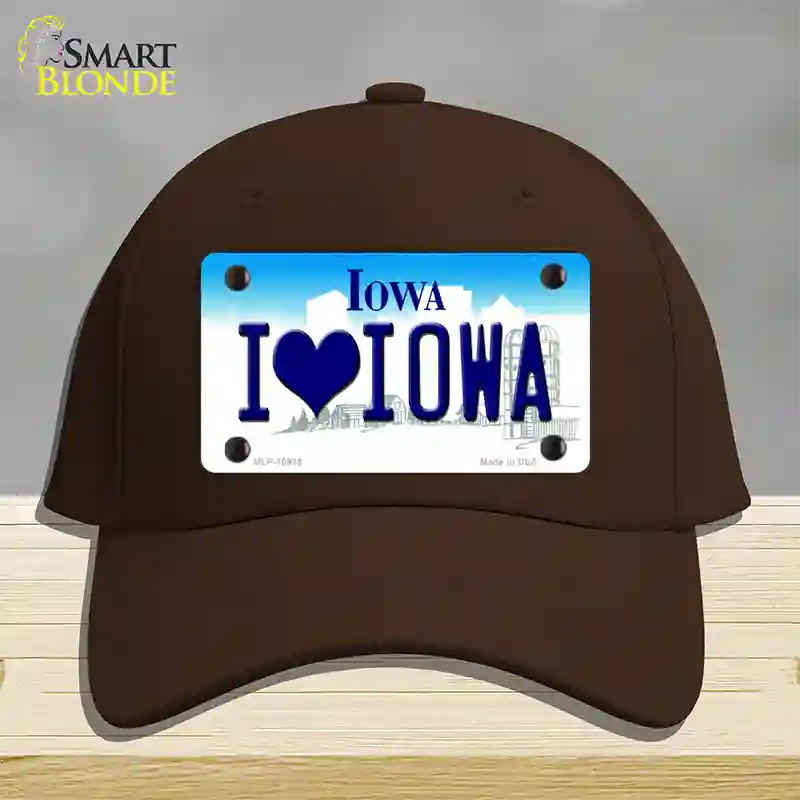 I Love Iowa Novelty License Plate Hat Cotton / Dark Brown