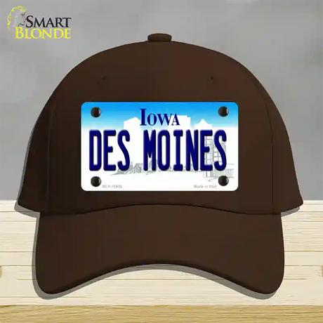 Des Moines Iowa Novelty License Plate Hat Cotton / Dark Brown