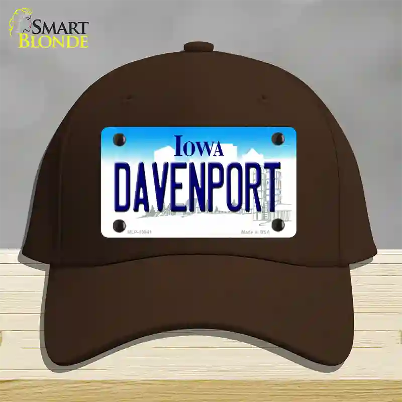 Davenport Iowa Novelty License Plate Hat Cotton / Dark Brown