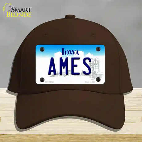 Ames Iowa Novelty License Plate Hat Cotton / Dark Brown