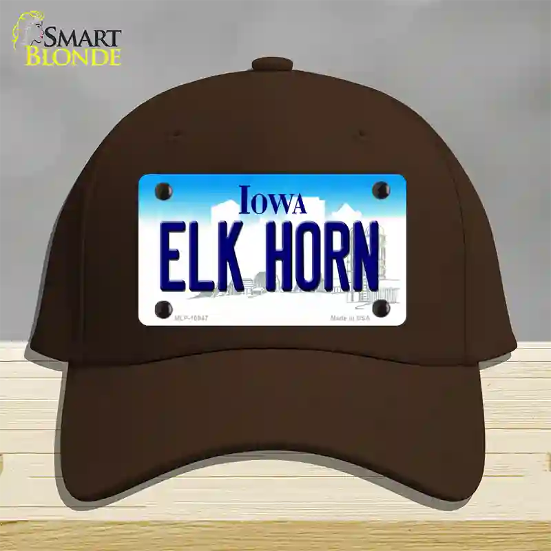 Elk Horn Iowa Novelty License Plate Hat Cotton / Dark Brown