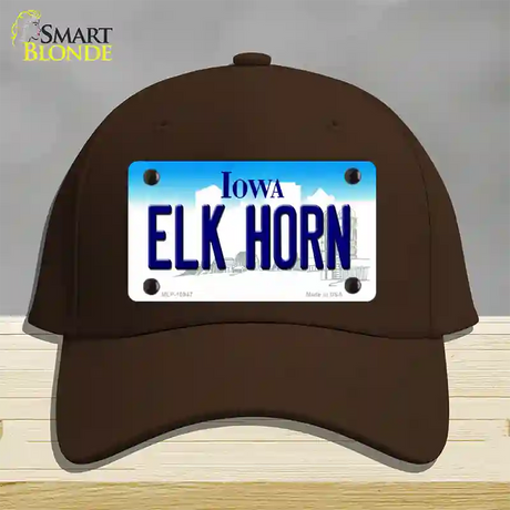 Elk Horn Iowa Novelty License Plate Hat Cotton / Dark Brown