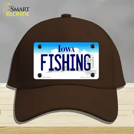 Fishing Iowa Novelty License Plate Hat Cotton / Dark Brown