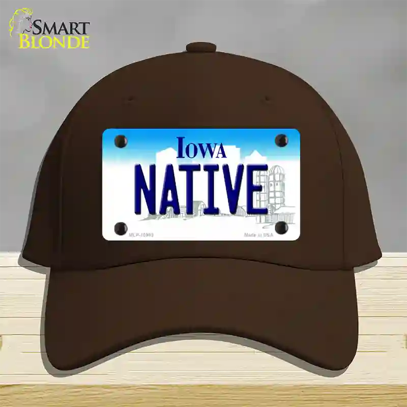 Native Iowa Novelty License Plate Hat Cotton / Dark Brown