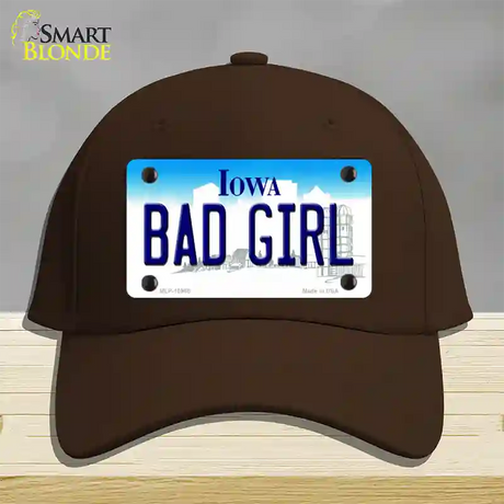 Bad Girl Iowa Novelty License Plate Hat Cotton / Dark Brown