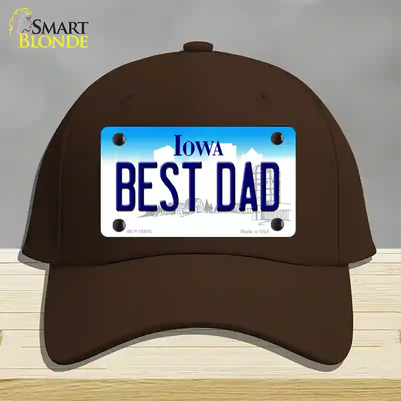 Best Dad Iowa Novelty License Plate Hat Cotton / Dark Brown