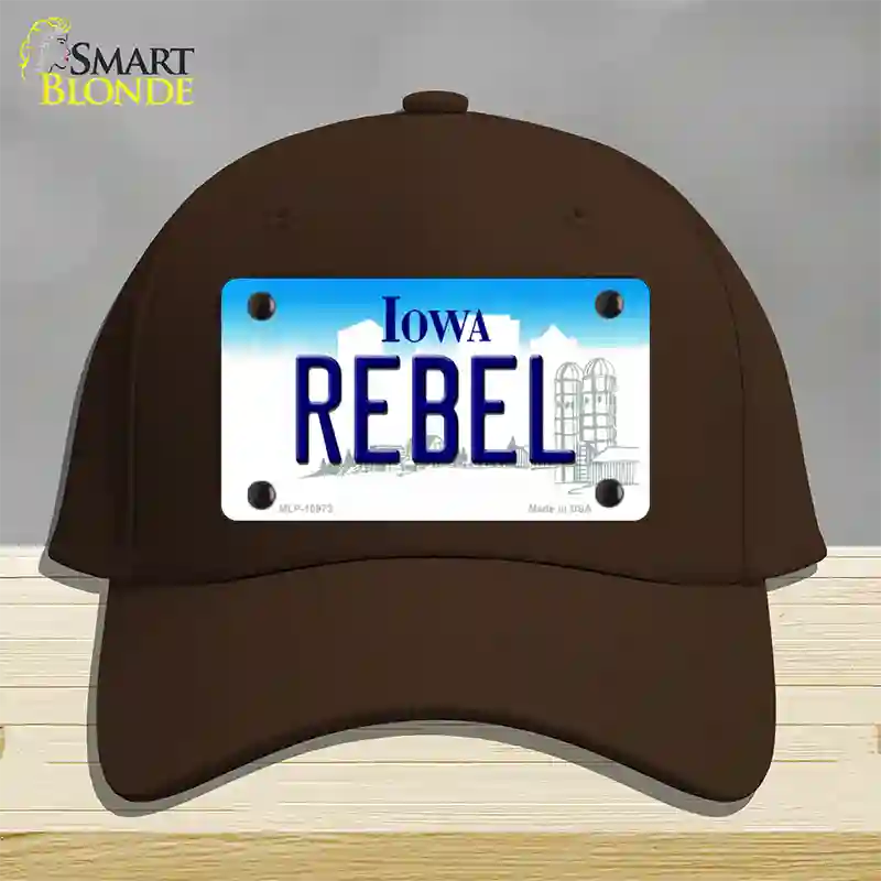 Rebel Iowa Novelty License Plate Hat Cotton / Dark Brown