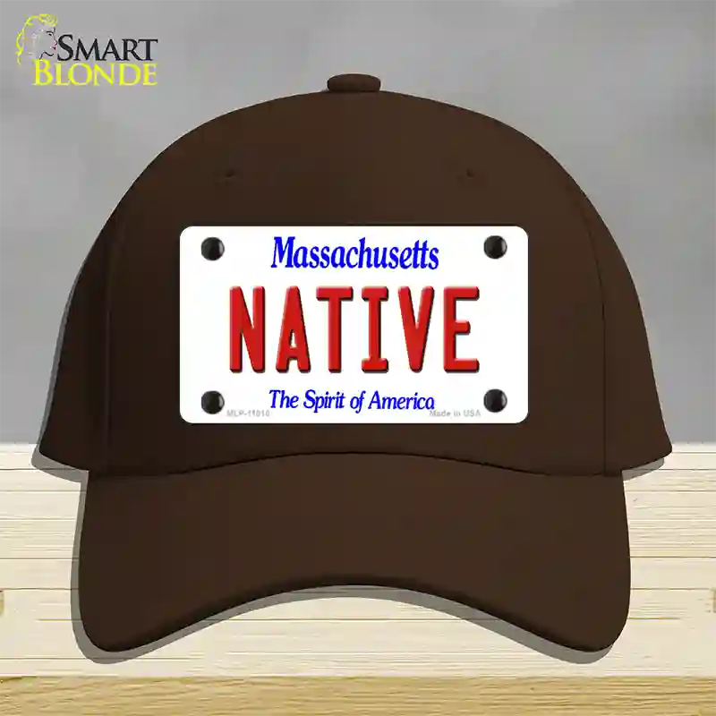 Native Massachusetts Novelty License Plate Hat Cotton / Dark Brown