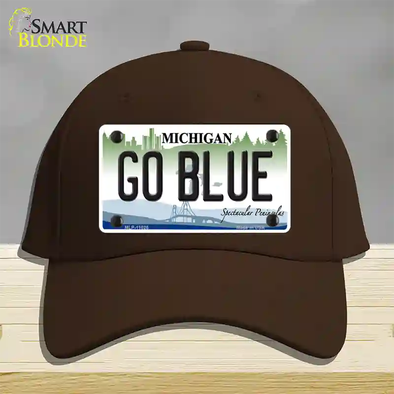 Go Blue Michigan Novelty License Plate Hat Cotton / Dark Brown