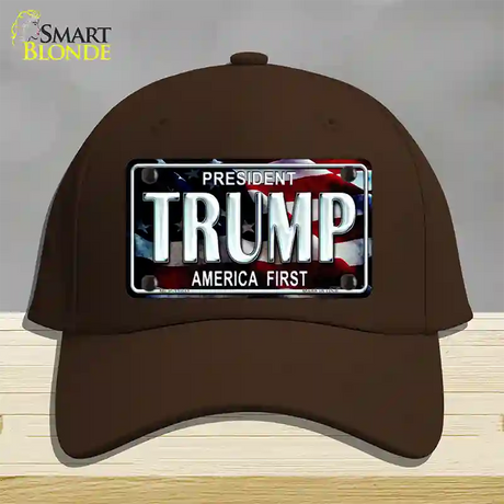 Trump America First Novelty License Plate Hat Cotton / Dark Brown