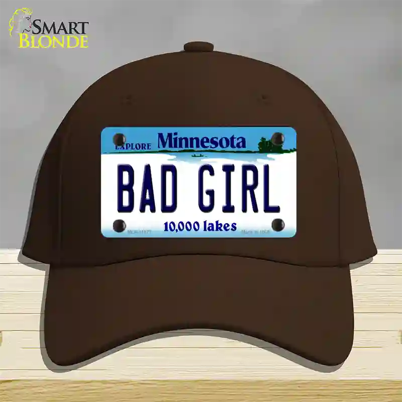 Bad Girl Minnesota State Novelty License Plate Hat Cotton / Dark Brown