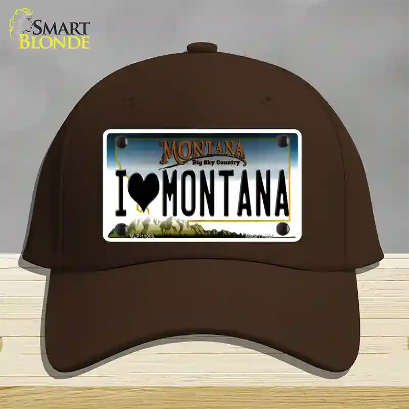 I Love Montana State Novelty License Plate Hat Cotton / Dark Brown