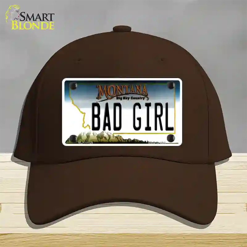 Bad Girl Montana State Novelty License Plate Hat Cotton / Dark Brown