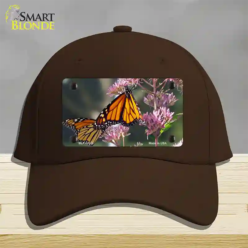 Butterfly Monarch On Flower Novelty License Plate Hat Cotton / Dark Brown