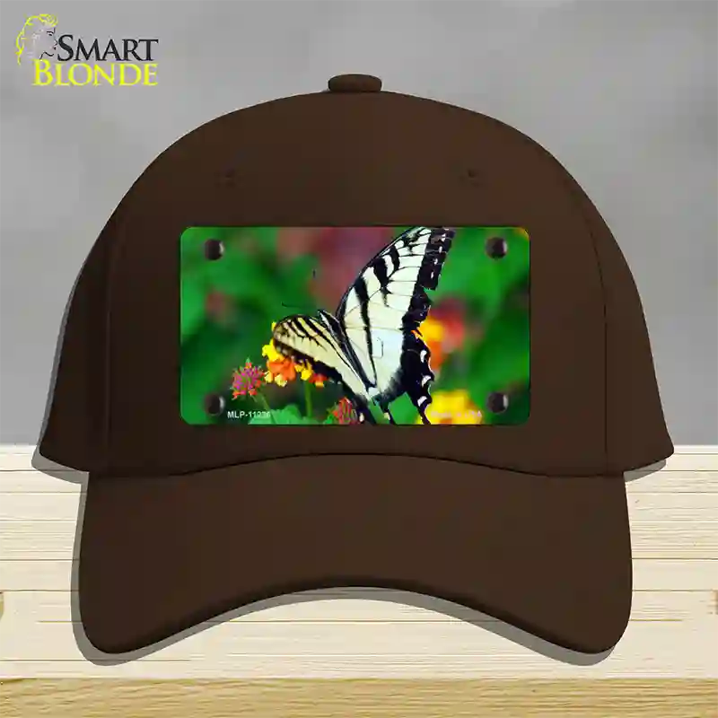 Butterfly Black and White Novelty License Plate Hat Cotton / Dark Brown