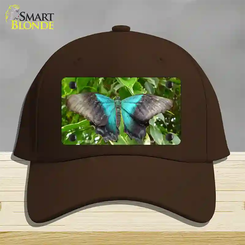 Butterfly Blue and Black Novelty License Plate Hat Cotton / Dark Brown