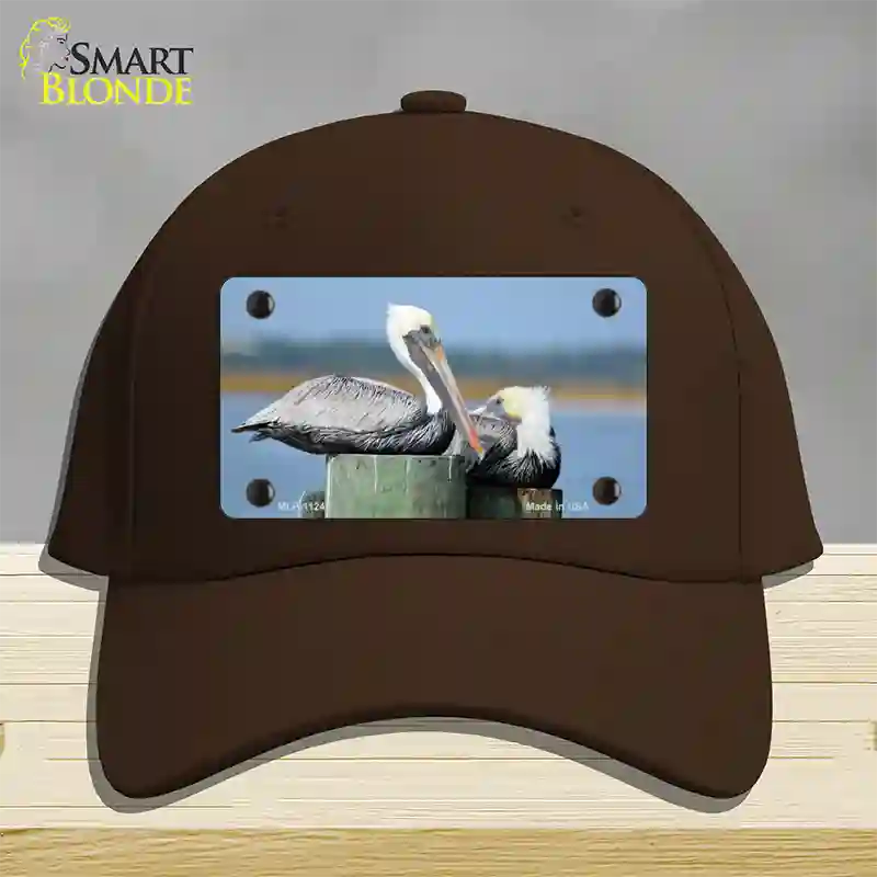 Pelican Two On Pier Novelty License Plate Hat Cotton / Dark Brown