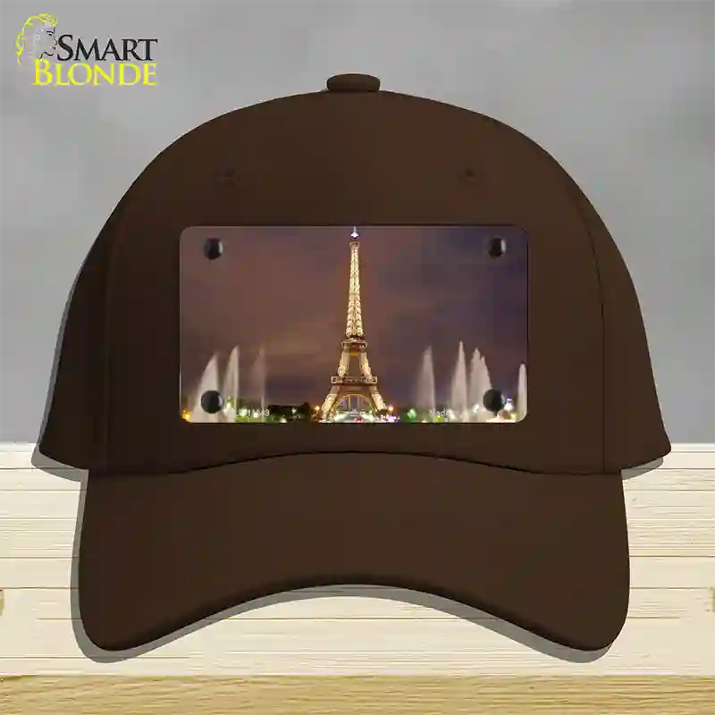 Eiffel Tower Night With Fountain Novelty License Plate Hat Cotton / Dark Brown