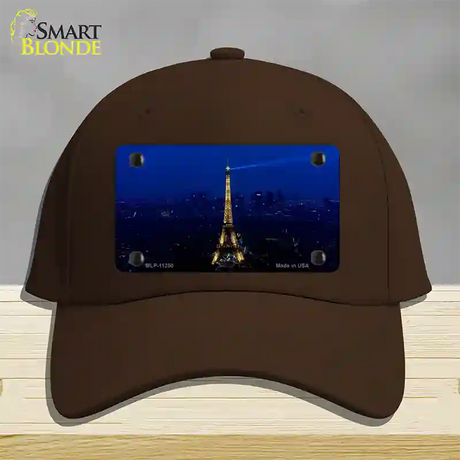 Eiffel Tower Night With City Skyline Novelty License Plate Hat Cotton / Dark Brown