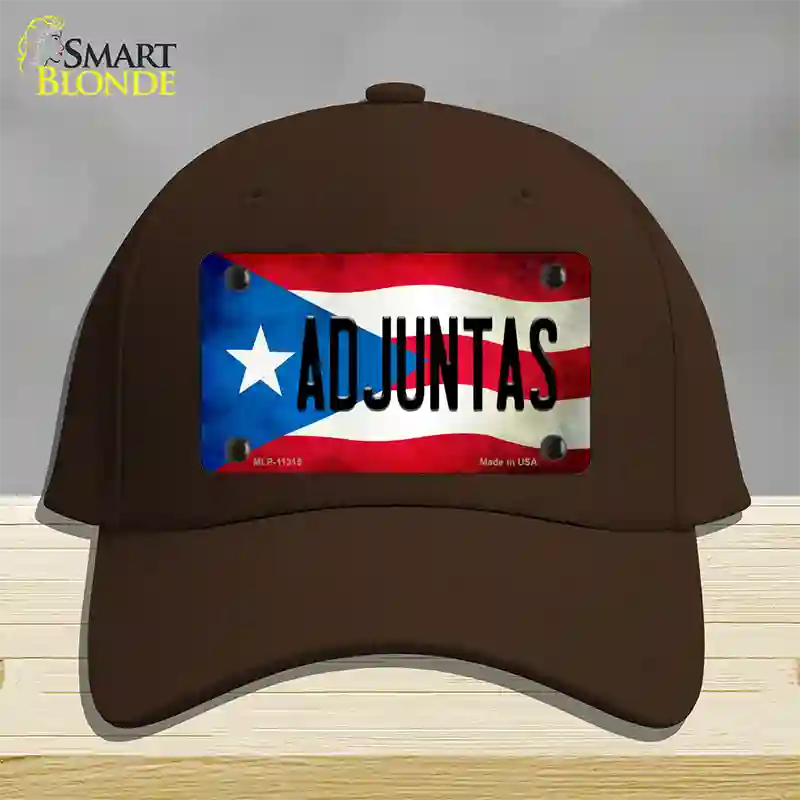 Adjuntas Puerto Rico Flag Novelty License Plate Hat Cotton / Dark Brown