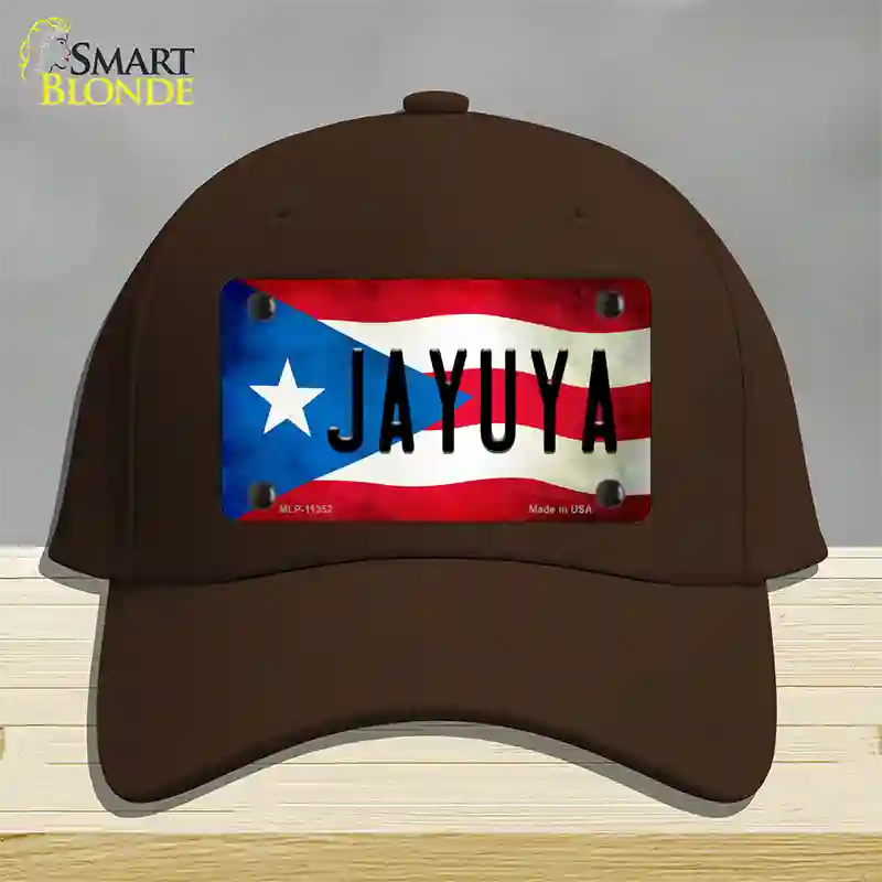 Jayuya Puerto Rico Flag Novelty License Plate Hat Cotton / Dark Brown