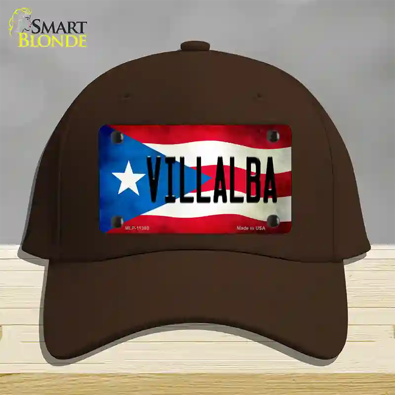 Villalba Puerto Rico Flag Novelty License Plate Hat Cotton / Dark Brown