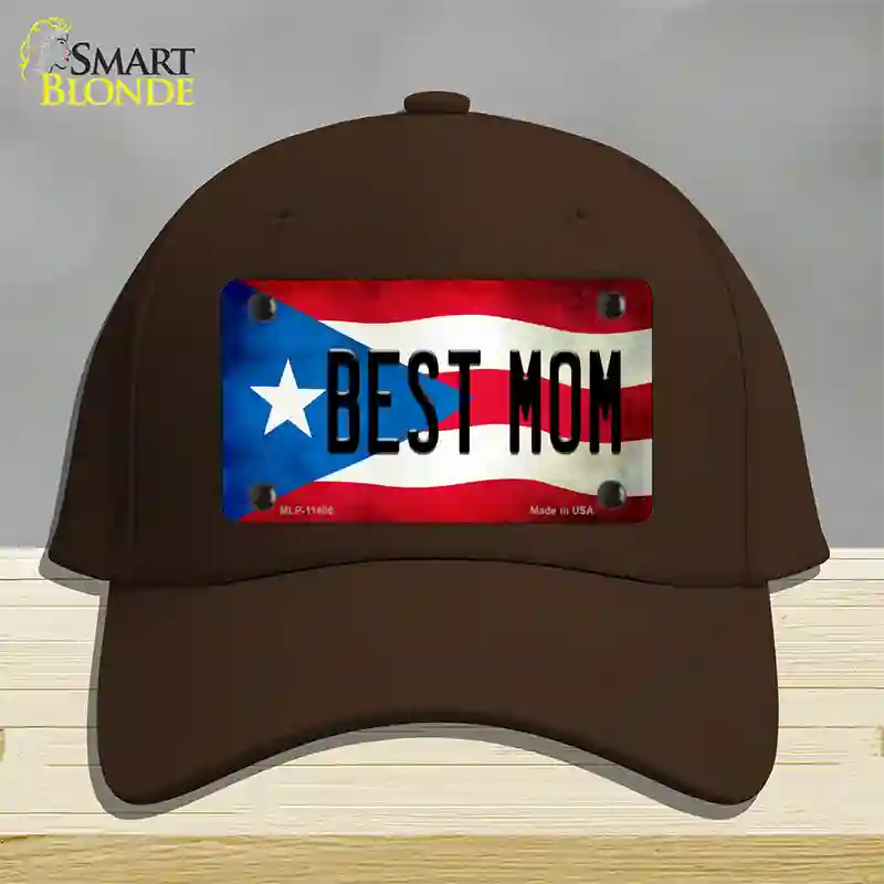 Best Mom Puerto Rico Flag Novelty License Plate Hat Cotton / Dark Brown