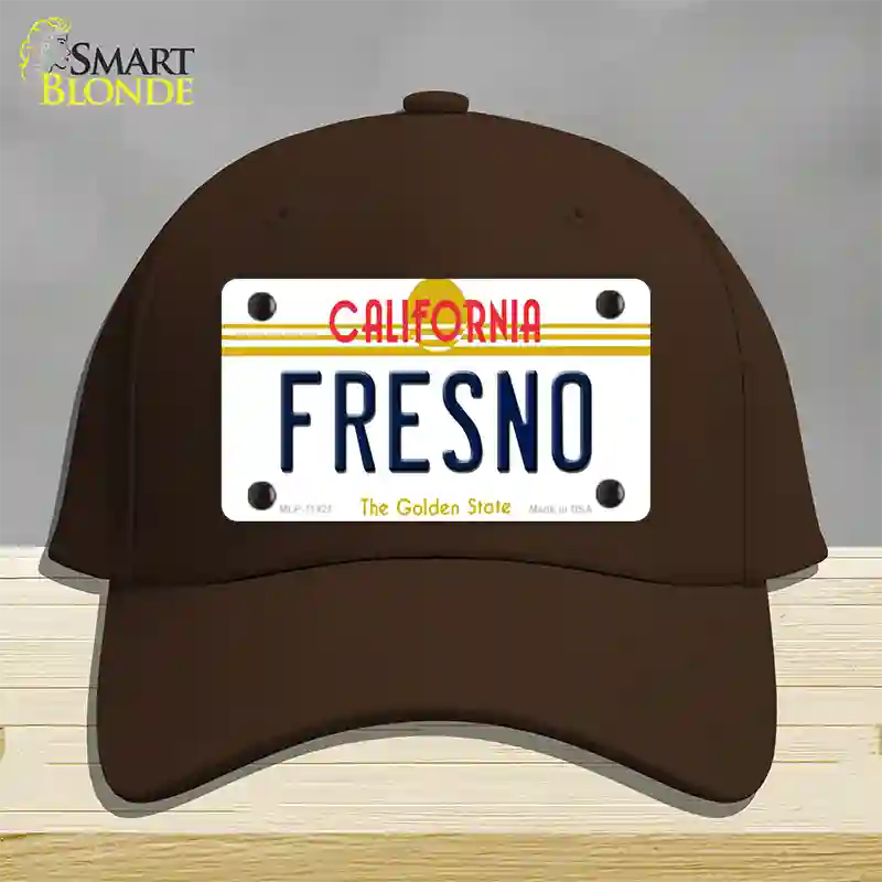 Fresno California Novelty License Plate Hat Cotton / Dark Brown