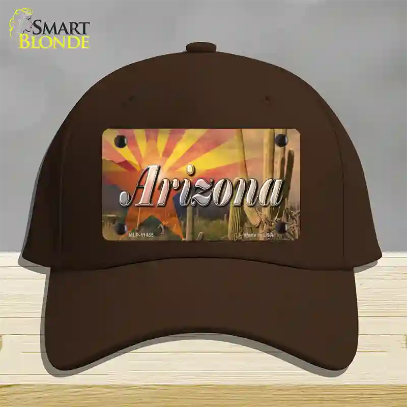 Arizona State Flag Overlay On Cactus Novelty License Plate Hat Cotton / Dark Brown