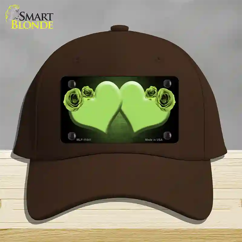 Hearts Over Roses In Lime Green Novelty License Plate Hat Cotton / Dark Brown