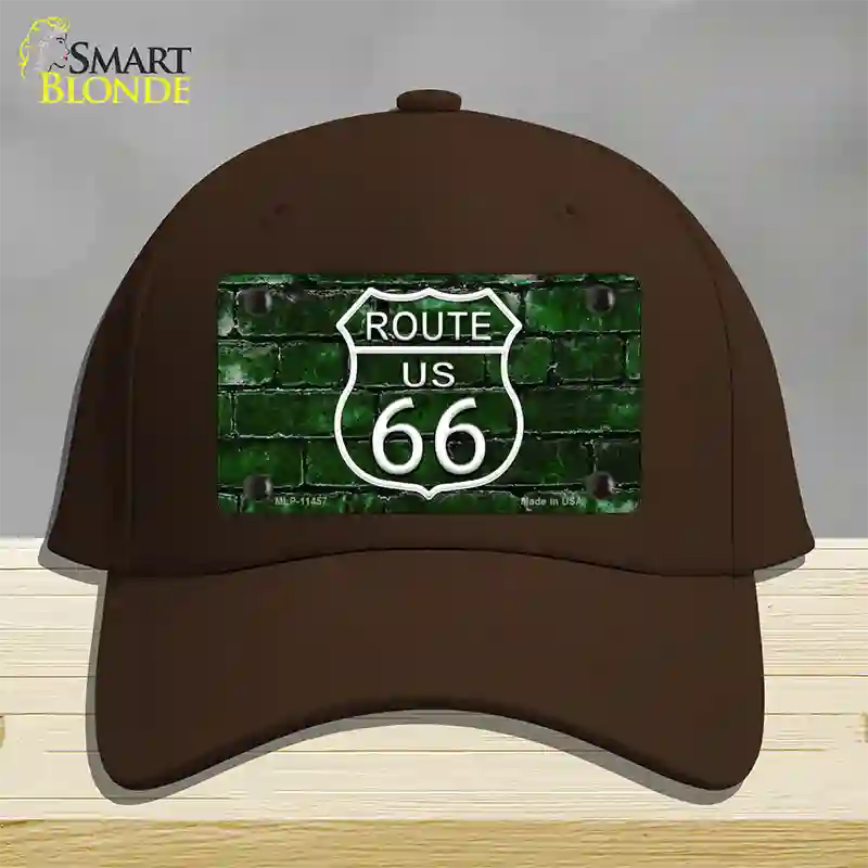 Route 66 Green Brick Wall Novelty License Plate Hat Cotton / Dark Brown