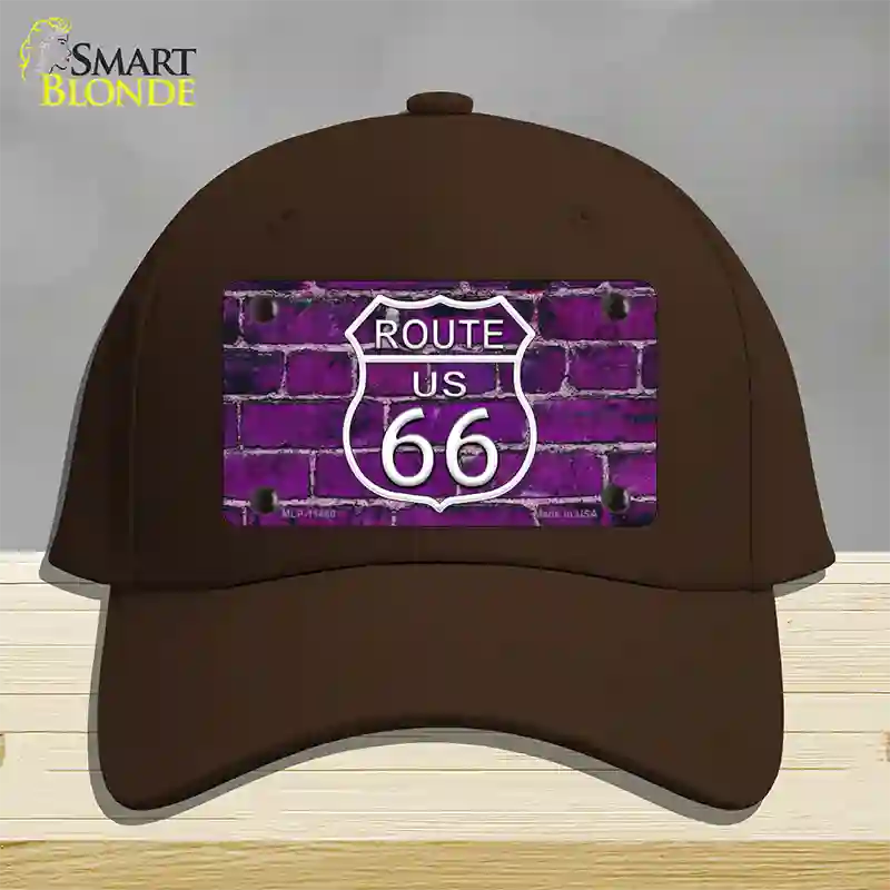 Route 66 Purple Brick Wall Novelty License Plate Hat Cotton / Dark Brown