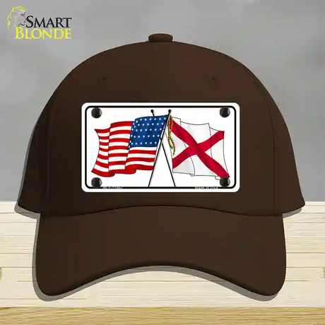 Alabama Crossed US Flag Novelty License Plate Hat Cotton / Dark Brown