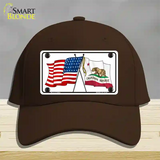 California Crossed US Flag Novelty License Plate Hat Cotton / Dark Brown