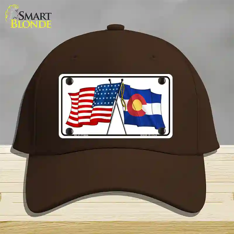 Colorado Crossed US Flag Novelty License Plate Hat Cotton / Dark Brown