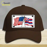 Hawaii Crossed US Flag Novelty License Plate Hat Cotton / Dark Brown