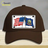 Idaho Crossed US Flag Novelty License Plate Hat Cotton / Dark Brown