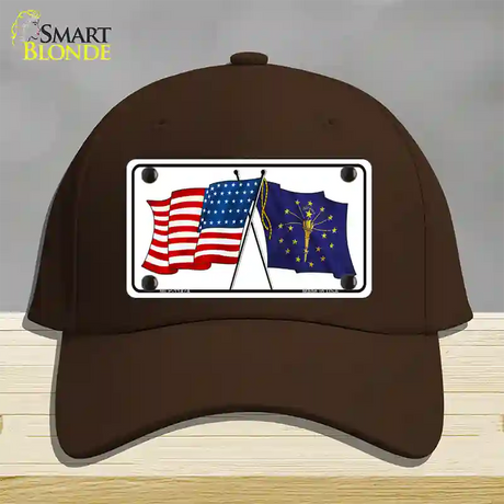 Indiana Crossed US Flag Novelty License Plate Hat Cotton / Dark Brown