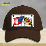 Maryland Crossed US Flag Novelty License Plate Hat Cotton / Dark Brown