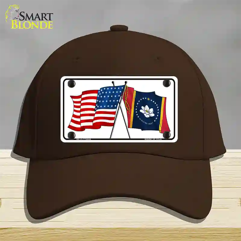 Mississippi Crossed US Flag Novelty License Plate Hat Cotton / Dark Brown