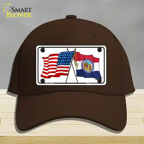 Missouri Crossed US Flag Novelty License Plate Hat Cotton / Dark Brown