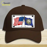 New Hampshire Crossed US Flag Novelty License Plate Hat Cotton / Dark Brown