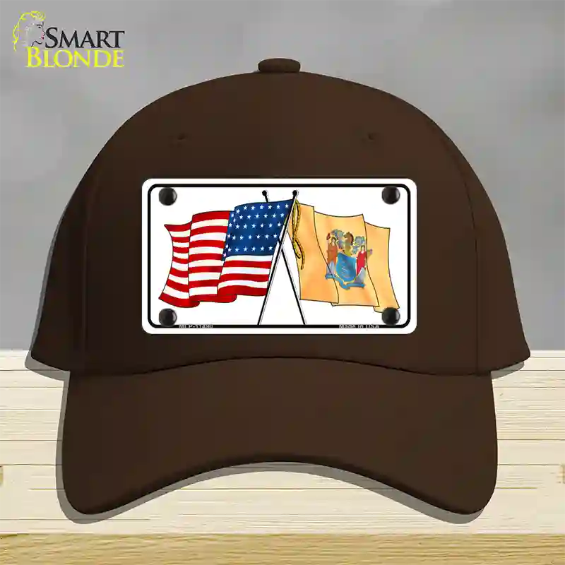 New Jersey Crossed US Flag Novelty License Plate Hat Cotton / Dark Brown