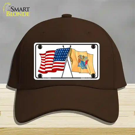 New Jersey Crossed US Flag Novelty License Plate Hat Cotton / Dark Brown