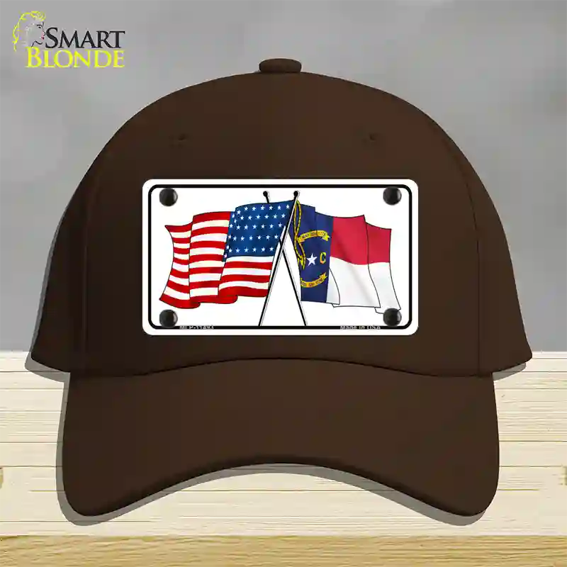 North Carolina Crossed US Flag Novelty License Plate Hat Cotton / Dark Brown