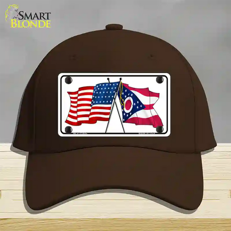 Ohio Crossed US Flag Novelty License Plate Hat Cotton / Dark Brown